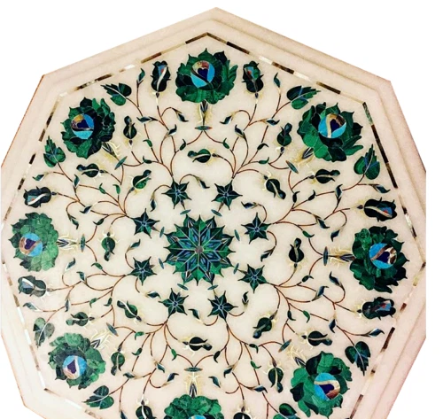 12" Marble corner / side end handcrafted pietra dura inlay Table Top - Image 1 of 1