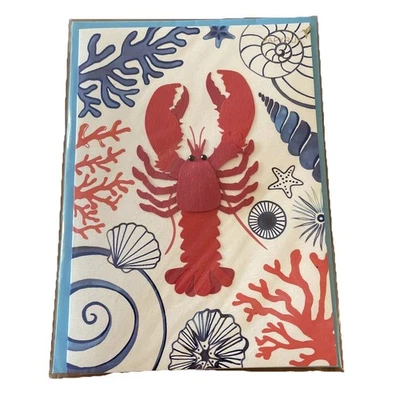 Papyrus Blank Card Lobster & Shells Layered Beach Design Rare Retired - Image 1 of 4