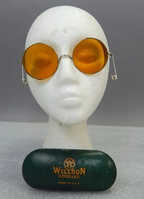 Vintage Wilson Safety Motorcycle Wire Goggles amber Sunglasses Steampunk 130mm - Image 1 of 4
