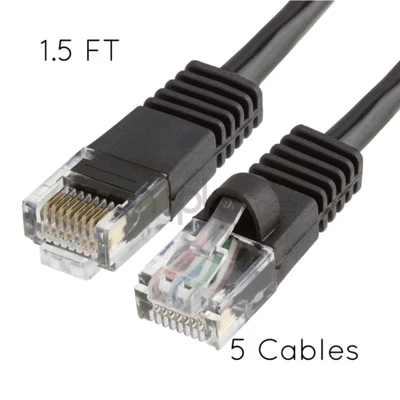 5x 1.5FT CAT5e Cable Ethernet Lan Network CAT5 RJ45 Patch Cord Black NEW - Image 1 of 4
