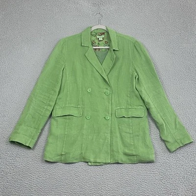 Sundance Jacket Women M Green 100% Linen Floral Stripe Cotton Lined Coastal Chic - Image 1 of 4