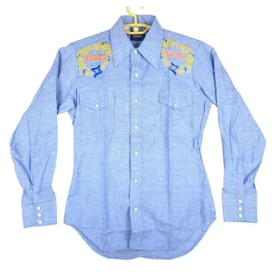 Camisa Western Vintage DeeCee Rangers Pabst Azul Cinta Bordada Talla S LEER - Imagen 1 de 6