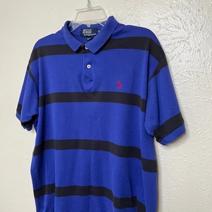 Polo Ralph Lauren Shirt Mens XL Blue Striped Polo Short Sleeve Vintage USA - Picture 1 of 11