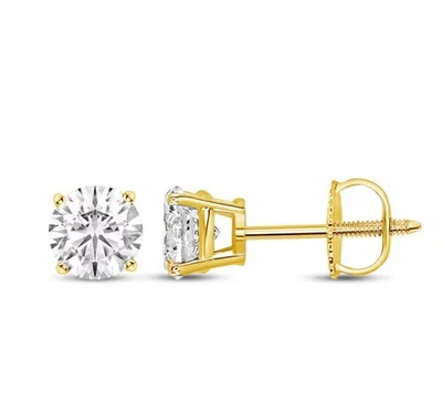 $5000- 1CTTW CT REAL CERTIFIED Diamond Stud Earrings! SOLID 14K YELLOW Gold! - Image 1 of 3