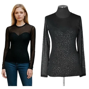 Guess – Mixed Media Sheer Long Sleeve Pullover Top – Medium - Picture 1 of 10