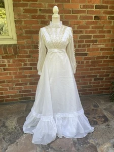 Abito da sposa vintage anni 60 svizzero a pois collo alto pizzo manica lunga taglia XS - Foto 1 di 15