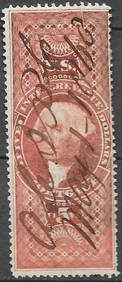 USA Revenues 1862 1st Issue $5 Mortgage Scott #R91 nice stamp see scans - Image 1 of 2