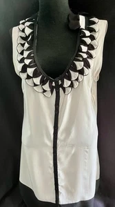 Ted Baker Cream & Black Mini Sleeveless Silk Shift Dress - Size Small 6/8 - Picture 1 of 5