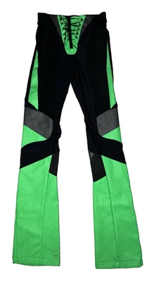 Namilia Neon Green Rave Moto Pants Size XS Mesh Party Club Bootcut Flare Black - Image 1 of 4