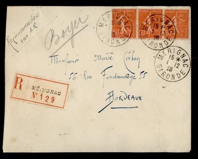 DR WHO 1928 FRANCIA REGISTRADA MERIGNAC A BURDEOS TIRA 50C M34654 Foto 1 de 2