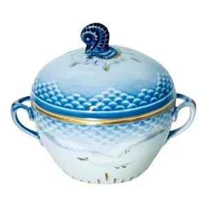 Antique Bing & Grondahl Copenhagen SEAGULL Blue Gold #302 Sugar Bowl & Lid - Picture 1 of 10