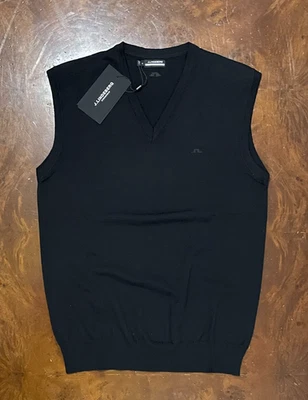 New Men's J Lindeberg Liam Knitted Merino Wool Black Vest (MSRP $145) Sz Medium - Image 1 of 4