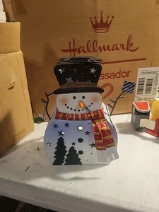 Metal Christmas Snowman Votive Tea-Light Candles 8” Hanging or Freestanding - Picture 1 of 10