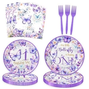 Butterfly First Birthday Decorations Girl Purple Our Little Butterfly is - Picture 1 of 7
