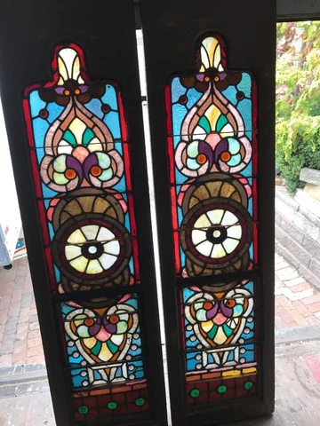 Kr 2 Match Pair Antique Jeweled Stainglass Sidelight Windows 17.5 X 65.5 Cover