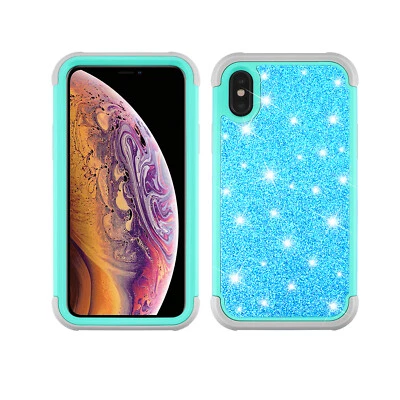 Bling Glitter Heavy Duty Hybrid Defender Shockproof Case for iPhone XS Max XR X - Image 1 of 4