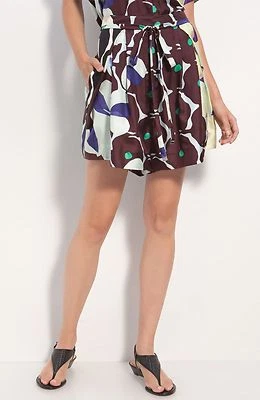 $285 NUEVO Pantalones Cortos Diane von Furstenberg DVF Donovan Seda Pop Prado Marrón Amarillo 6 Foto 1 de 4