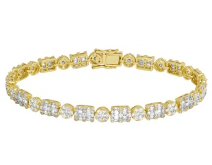 Yellow Gold Flower Cluster Baguette Real Diamond Bracelet 6MM 5 4/5CT - Picture 1 of 5