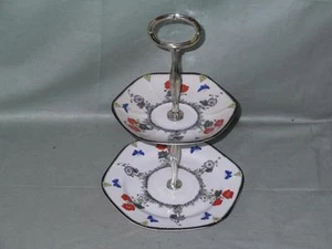 LGS Foley Field Poppy Bone China 2-Tier Biscuit Plate Small Cakestand - Picture 1 of 3