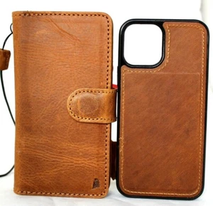 Custodia vera pelle pieno fiore per Apple iPhone 12 portafoglio cover libro lusso marrone - Foto 1 di 10