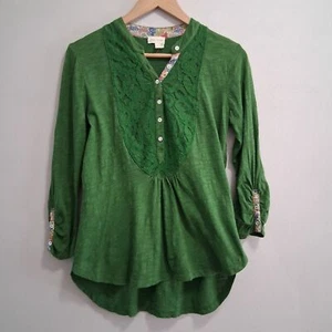 Blusa tunica Meadow Rue Anthropologie verde primavera pizzo floreale Popover taglia XS - Foto 1 di 8