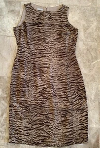 Vestido Colección LIZ CLAIBORNE Talla 12 Beige Estampado Animal Forrado Sin Mangas Nuevo con Etiquetas - Imagen 1 de 7
