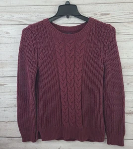 Nautica Women's M Pullover Sweater Tight Knit Long Sleeve Maroon Accent Stitch - Picture 1 of 12