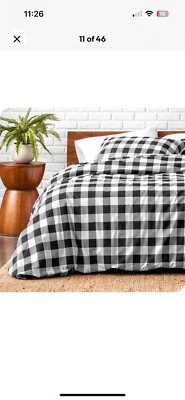 Juego de edredón de franela Bare Home - 100 % algodón de franela - cuadros de búfalo blanco y negro Foto 1 de 3