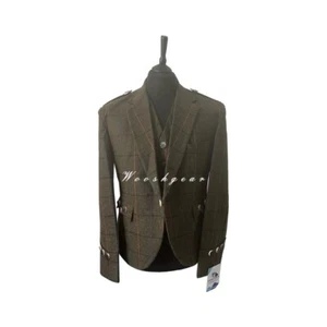 Haris Tweed Scottish Argyle UK 46R EU 56R Kilt Jacket 5 Buttons Waistcoat. - Picture 1 of 15