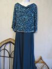 JKara nwt 12 teal gown sheer sequined top over gown 3/4 sleeves mother of bride
