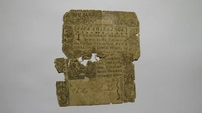 1773 Five Shillings Connecticut CT Colonial Currency Bank Note Bill RARE ISSUE! - Image 1 of 2
