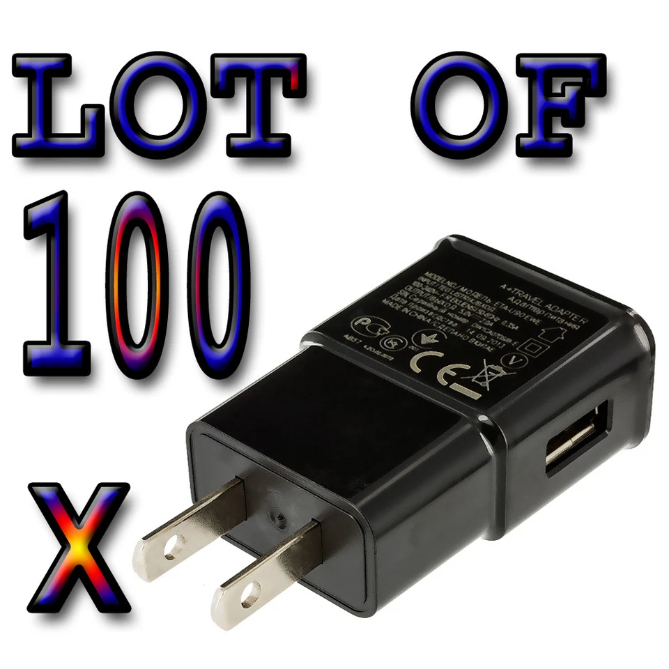 100 x  Real 2Amp AC Wall for USB Chargers for Samsung Galaxy S2 S3 S4 S5 Note3 4 - Image 1 of 1