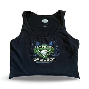 Harley Davidson Women's Large Cropped Sleeveless Eagle Black T Shirt - Picture 1 of 7
