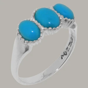 10k White Gold Natural Turquoise Womens Trilogy Ring - Picture 1 of 4