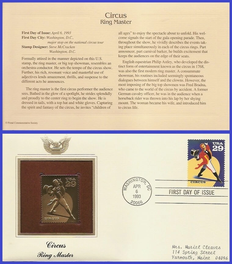 USA1 #2751 ADDR GOLDEN REPLICA FDC   American Circus Ringmaster - Image 1 of 1