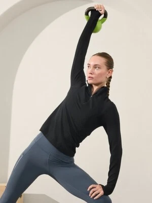 Top Athleta S Pequeño Ráfaga Media Cremallera Cuello Simulado Negro ¡NUEVO! #793447 Foto 1 de 4