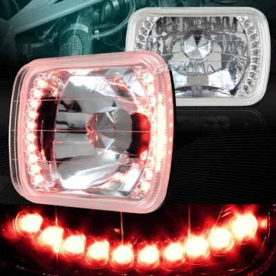 7"X6" H6014 H6052 H6054 SQUARE SEALED BEAM CHROME HOUSING RED LED HEADLIGHTS - Изображение 1 из 4