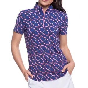 NWT IBKUL BITTY NAVY BLUE & PINK Short Sleeve Mock Golf Shirt XS M L XL & XXL - Picture 1 of 1
