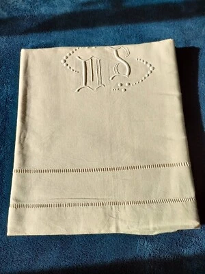 Ancien drap en métis monogramme MS 2 rangs jours  drap 9 ref 919 - Photo 1/4