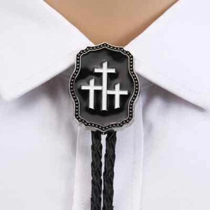 Mens BOLO Tie Vintage Cross Drip Necklace Wedding Alloy PU Rope Western Cowboy - Picture 1 of 6