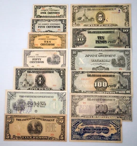 Philippine WWII Japanese Occupation JIM Notes 1c-1000 Pesos Complete Set 13 pcs - Picture 1 of 6
