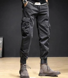 Men's Cargo Combat Pants Tapered Joggers Elastic Waist Pocket Trouser Fashion  - Picture 1 of 10