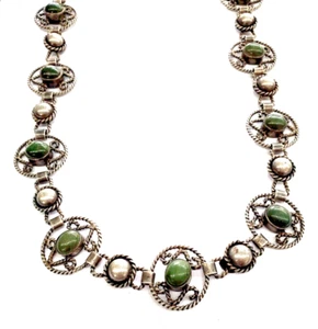 TALLERES DE LOS BALLESTEROS TAXCO Sterling Silver/Jade Necklace 179.6 grams - Picture 1 of 13
