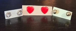 Kleine / Kinder Ohrstecker rotes Herz, klar funkelnd und goldene Kugel 3 Stück! - Bild 1 von 5