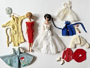Vintage 60s Brunette & Blonde Bubblecut Barbie Dolls and Clothes LOT Look! Read, - Picture 1 of 17