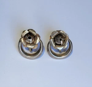 Antik Sterling Silber Rose Blume Schraubverschluss Ohrringe Mexiko Vintage Rosenknospe - Bild 1 von 5