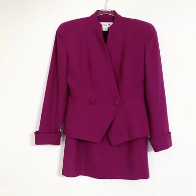 Christian Dior 100% Worsted Wool Hot Pink Skirt Suit Size 4 - Image 1 of 4