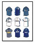 Inter Milan Football Shirts Poster, Classic Handmade Jersey A4 Print