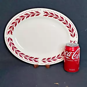 HOMER LAUGHLIN USA RED HEMLOCK OVAL PLATTER 13.75" VINTAGE RED LEAF RIM EUC - Picture 1 of 5