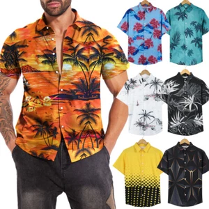 Men Hawaiian Shirt Casual Short Sleeve Cruise Tee Tank Tops Beach Holiday Party - Picture 1 of 18